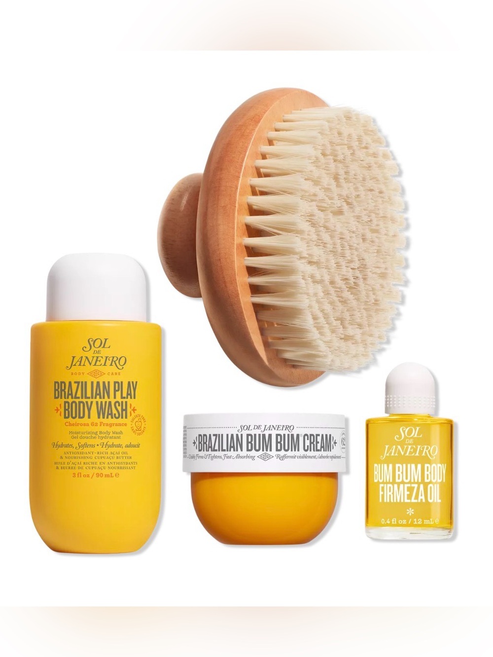 Sol de Janeiro Bundle! Dry Body Brush & Travel Size Bum Bum Cream Oil Body Wash
